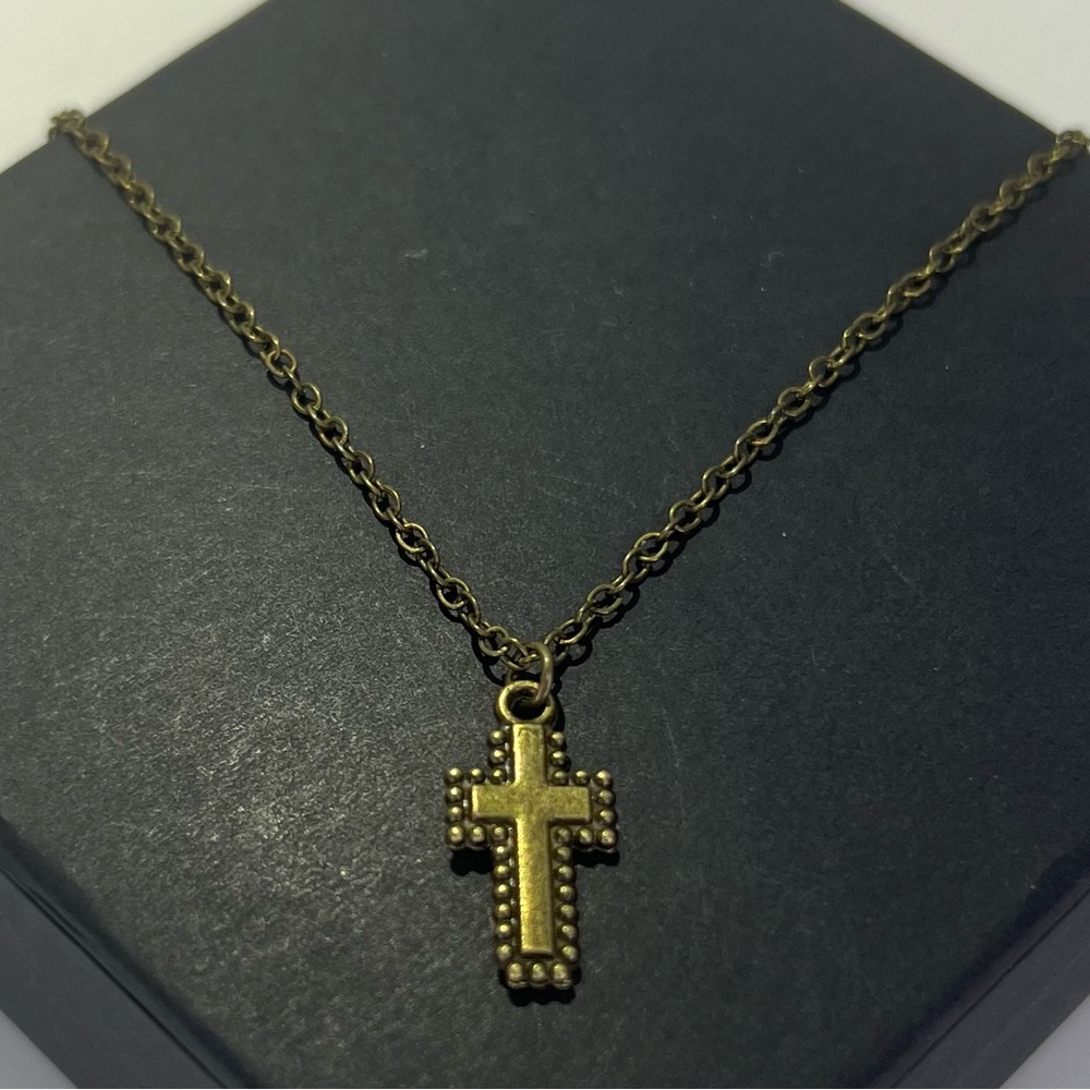 Antique Bronze Dotted Cross Necklace